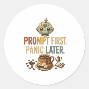 Prompt First Panic Later Funny Ai Robot Classic Round Sticker