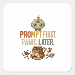 Prompt First Panic Later Funny Ai Robot Square Sticker