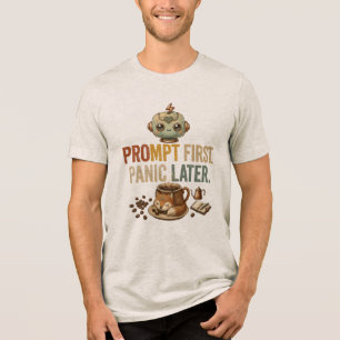 Prompt First Panic Later Funny Ai Robot Tri-Blend Shirt