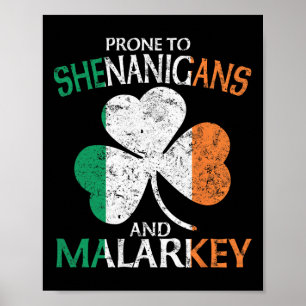 Prone To Shenanigans And Malarkey Funny St Patrick Poster