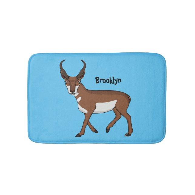 Pronghorn antelope cartoon illustration bath mat (Front)