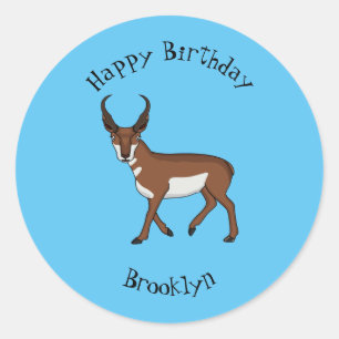 Pronghorn antelope cartoon illustration  classic round sticker