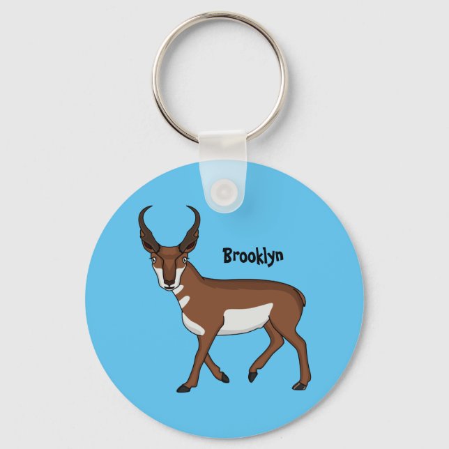 Pronghorn antelope cartoon illustration key ring (Front)