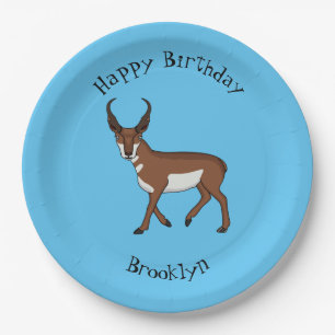 Pronghorn antelope cartoon illustration  paper plate