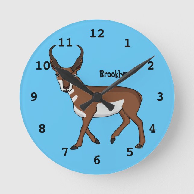 Pronghorn antelope cartoon illustration  round clock (Front)