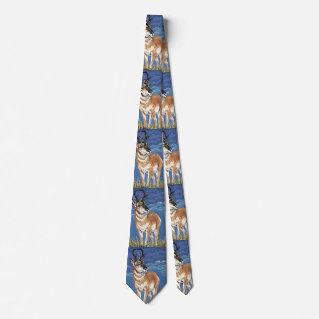 Pronghorn Antelope Watching Storm Wildlife Art Tie (Front)