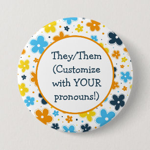 Pronouns AroAce Pride Flowers Doodle LGBTQ+ 7.5 Cm Round Badge