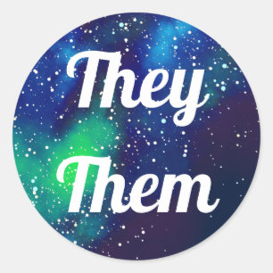 Pronouns Customisable Galaxy Classic Round Sticker