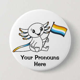 PRONOUNS Cute Axolotl + AroAce Pride Flag LGBTQ+ 7.5 Cm Round Badge