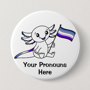 PRONOUNS Cute Axolotl + Butch Lesbian Pride Flag 7.5 Cm Round Badge