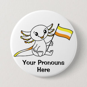 PRONOUNS Cute Axolotl + Maverique Pride Flag LGBTQ 7.5 Cm Round Badge