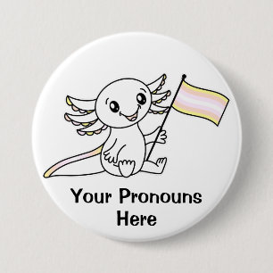 PRONOUNS Cute Axolotl + Pangender Pride Flag LGBTQ 7.5 Cm Round Badge