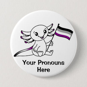 PRONOUNS Cute Axolotl with Ace Pride Flag LGBTQ+ 7.5 Cm Round Badge