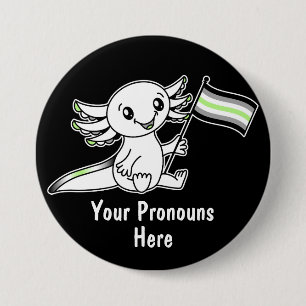 PRONOUNS Cute Axolotl with Agender Pride Flag 7.5 Cm Round Badge