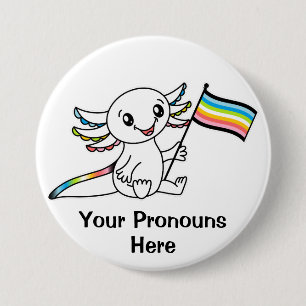 PRONOUNS Cute Axolotl with Queer Pride Flag LGBTQ+ 7.5 Cm Round Badge