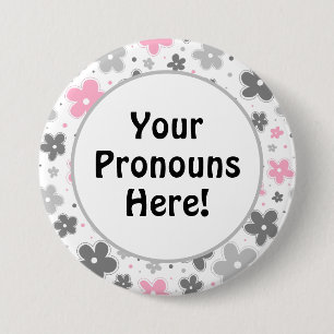 PRONOUNS! Demigirl Pride Flowers Doodle Pink 7.5 Cm Round Badge