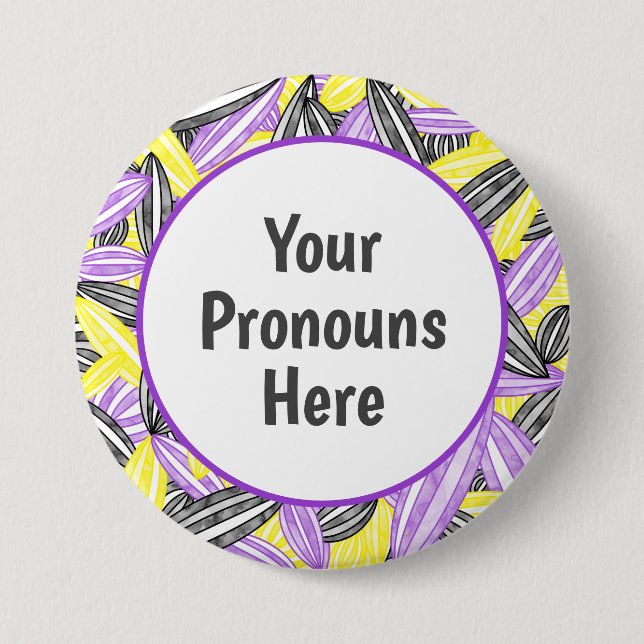 PRONOUNS Nonbinary Pride Abstract Zen Flower Petal 7.5 Cm Round Badge (Front)
