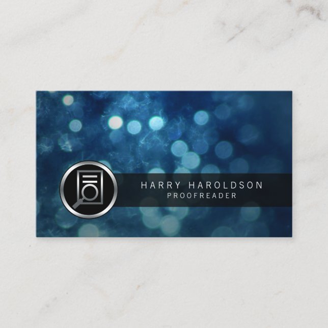 Proofreader Bold Paper Glass Icon Publishing Business Card (Front)