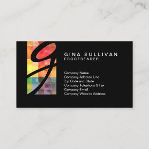 Proofreader Colourful Watercolor Tiles Tab Monogra Business Card