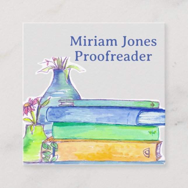 Proofreader Copyeditor Writer Books Reading Square Business Card (Front)