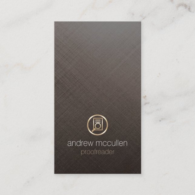Proofreader Glass Paper Icon Brushed Metal Business Card (Front)
