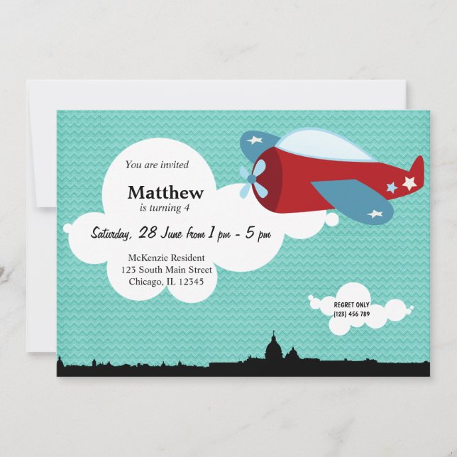 Propeller Plane Birthday theme (Blue) Invitation (Front)