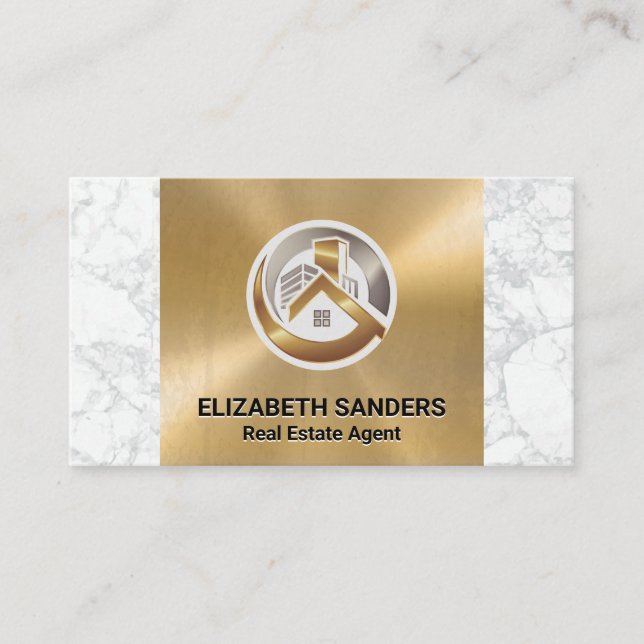 Properties Icons | Gold and Marble Business Card (Front)