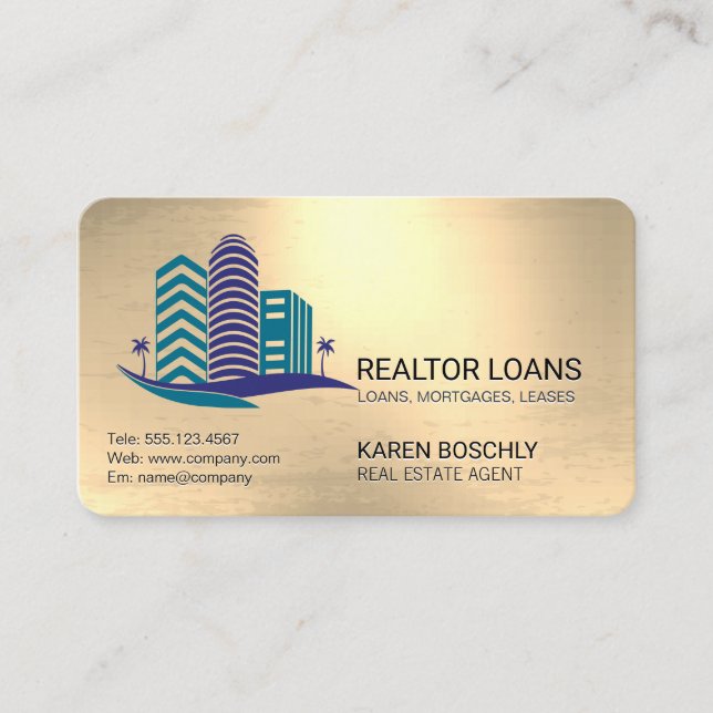 Properties Logo | Metallic Background  Business Card (Front)