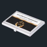 Property Management Business Card Cases<br><div class="desc">Real estate business card case template in a classy design that includes a gold coloured house and hands symbol and your company name highlighted. Designed for a real estate property manager who takes care of properties from absentee landlords.</div>