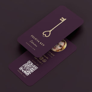 Property Manager Luxury Purple Gold Key Realtor  Business Card