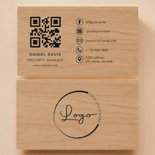 Property Manager Wood Professional QR Code Business Card
