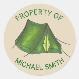 Property of Green Camping Summer Camp Tent Gear Classic Round Sticker