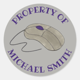 Property Of Grey Computer Mouse Personalised Classic Round Sticker