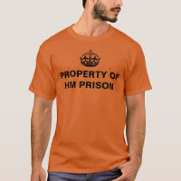 PROPERTY OF HM PRISON on orange T-shirt