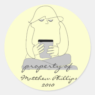 Property of .. person reading a hand held book classic round sticker