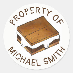 PROPERTY OF Personalised Campfire S'mores Camp Classic Round Sticker