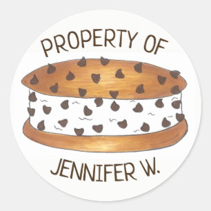 Property of Personalised Chipwich Ice Cream Foodie Classic Round Sticker