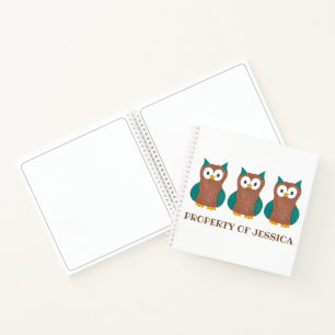 Property of Personalised Wise Brown Owl Bird Hoot Notebook