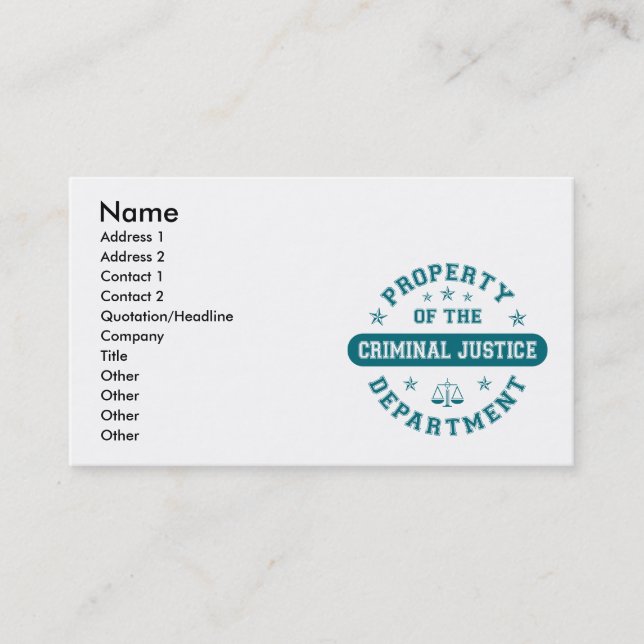 Property of the Criminal Justice Department Business Card (Front)