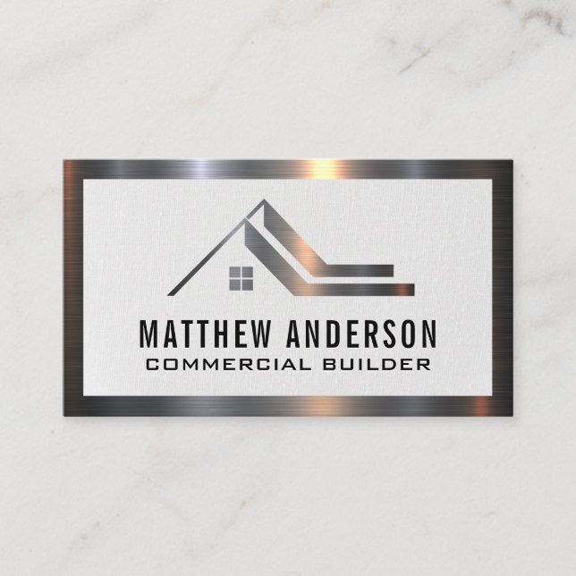  Property Real Estate Logo |  Metal Trim Business  Business Card (Front)