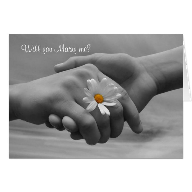 Proposal, Marry me Card with hands and daisy (Front Horizontal)