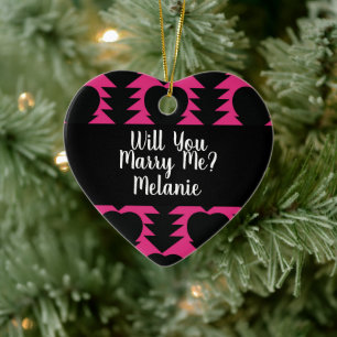 Proposal Ornament- Will You Marry Black White Trib Ceramic Tree Decoration