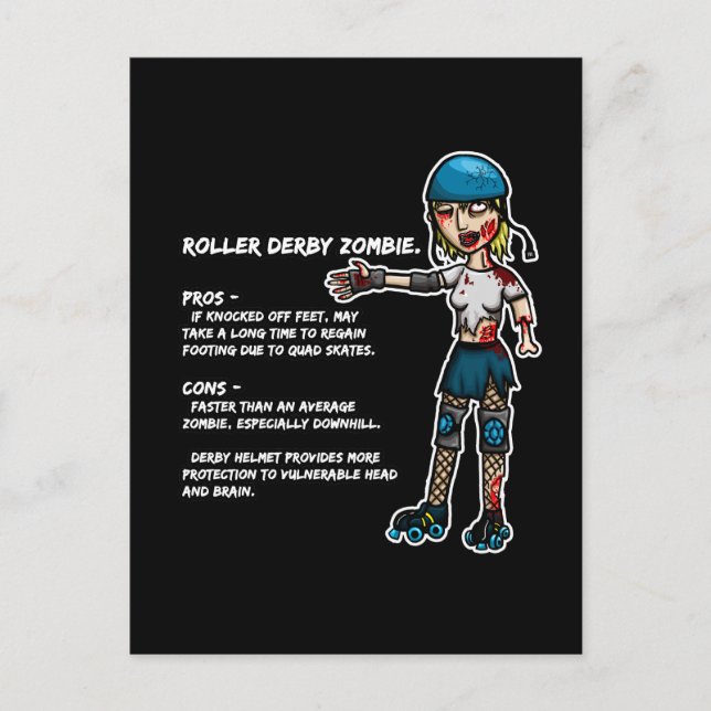 Pros and Cons Roller Derby Zombie Postcard (Front)