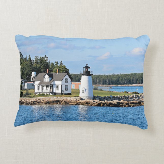 Prospect Harbour Lighthouse, Maine Postcard Decorative Cushion (Back)
