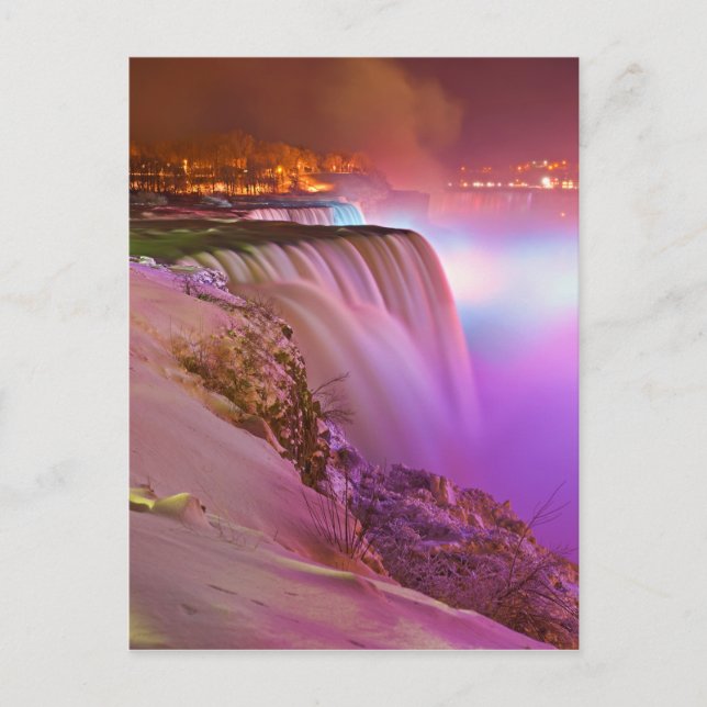Prospect Point Night View of Niagara Falls Winter Postcard (Front)