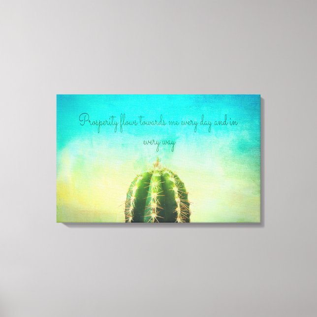 Prosperity Mantra With a Minimalist Cactus Canvas (Front)