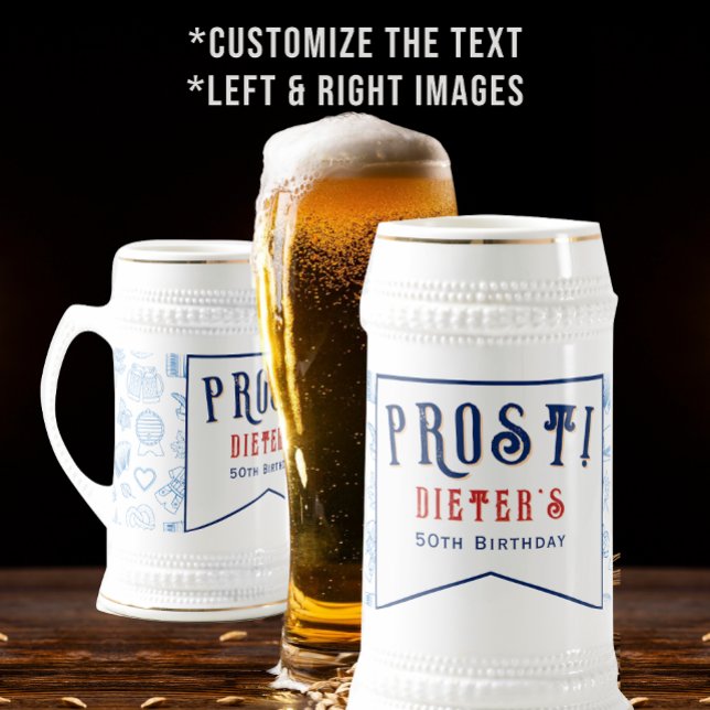 Prost! Beer and Wiener Schnitzel German Birthday Frosted Glass Beer Mug (Prost! Beer & Wiener Schnitzel German Birthday Frosted Glass Beer Mug Oktoberfest Fall Beer Festival)