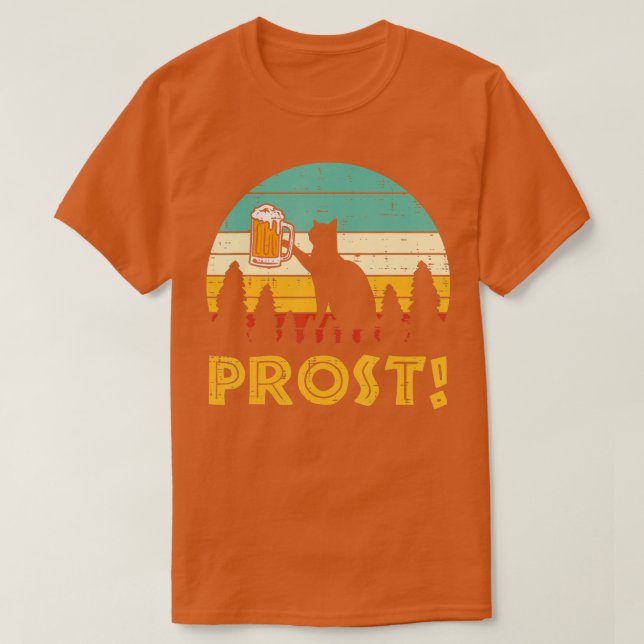 Prost Cat Silhouette Retro Bavarian Oktoberfest Me T-Shirt (Design Front)