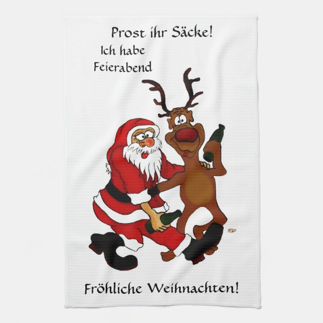 Prost it bags - Merry Christmas! German Text Tea Towel (Vertical)