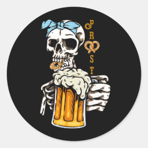 Prost Skeleton Women Bavarian Octoberfest German O Classic Round Sticker
